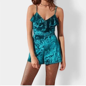 Urban Outfitters Crushed Velvet Romper Teal Green Blue Size XS